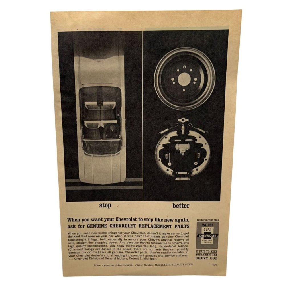 Vintage 1963 Print Ad Chevrolet Genuine Replacement Parts Chevy Auto Original Ad